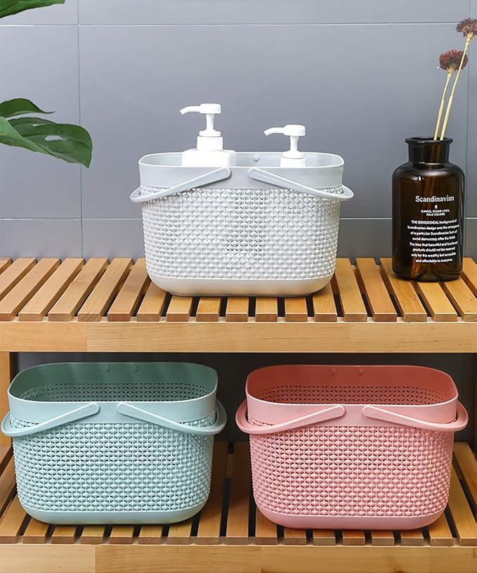 UUJOLY Plastic Organizer Storage Baskets with Handles, Shower Caddy Bins Organizer for Bathroom and kitchen (Blue)