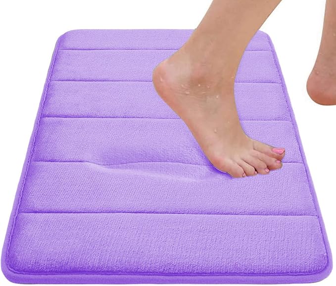 RUN HELIX Lavender Bathroom Rug Set 3 Pieces Ultra Soft, Striped Non Slip Memory Foam Toilet Mat, Absorbent Plush Shaggy Bath Mats for Bathroom, Bedroom, Kitchen