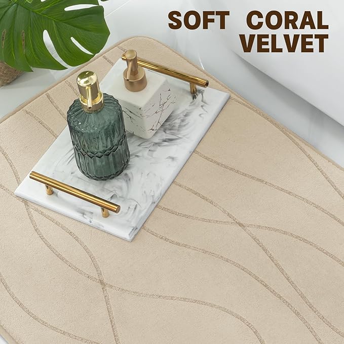 YIHOUSE Memory Foam Bathroom Rug Sets, Khaki, 2 Piece (17"x24"+20"x32") | Ultra Soft, Absorbent, Non-Slip, Machine Washable