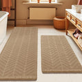 Upgrade Waffle Bath Mat Set 2 Piece, Boho Bathroom Rugs Absorbent Non Slip, Soft Bathroom Mats, Machine Washable Knit Bath Rugs with Herringbones for Bathroom, Bedroom, Kitchen, Shower, Tub, Beige
