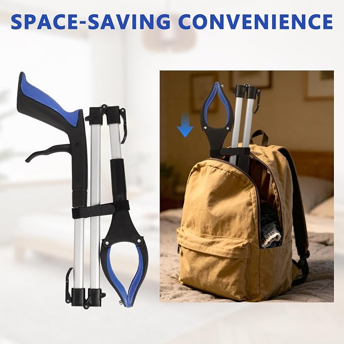 2 Pack Grabber Reacher Tool, 36" Extra Long Heavy Duty Folding Pickup Tool with Magnets & Rotating Jaw - Pickup Tool for Seniors, Mobility Aid, Trash Picker (Blue)