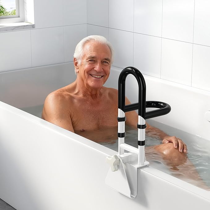 Adjustable Bathtub Safety Rail with Double Grip, 14–18 Inch Height Shower Grab Bar for Seniors, Elderly & Disabled, Non-Slip Tub Side Bar Clamp for Bathroom Support