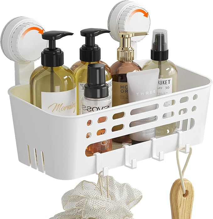 Lifewit Shower Caddy Suction Cup, NO-Drilling Bathroom Organizers and Storage Rack for Inside Shower, Plastic Removable Shower Shelves for Shampoo Strong Vacuum Suction, 26 cm/10 inch Long, 1 Pack