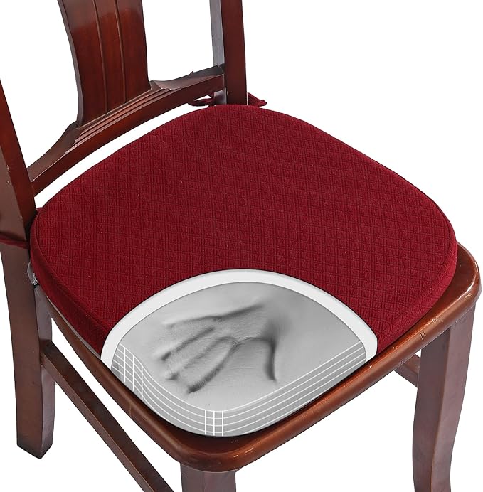 BUYUE Luxury 100% Pure Memory Foam Chair Cushion 1 Pack, Jacquard 16" U-Shape Comfortable Dining Chair Pad, Removable Slip Resistant Kitchen Chair Seat Cushion, (1 piece, Burgundy)