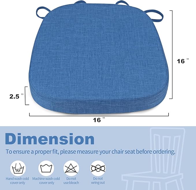 BUYUE Thickened 2.5" Dining Chair Cushions Set of 6, U-Shape High Density Foam Comfortable Chair Pads for Kitchen, Slip Resistant Indoor Seat Cushions (6 PCS, Dark Blue)