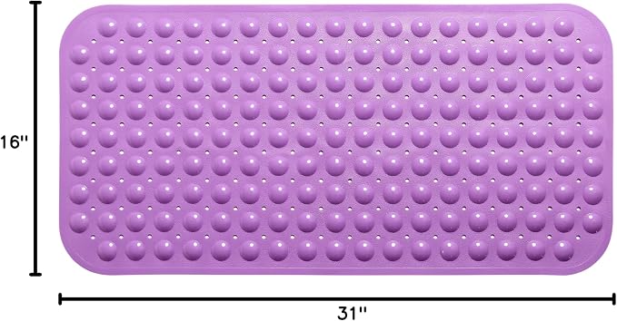 Large Non-Slip Bathtub & Shower Mat 31 inch x16 inch (Smooth/Non-Textured Tubs Only) Safe, Clean, Machine-Washable, Superior Grip&Drainage, Vinyl, Opaque Purple, Medium
