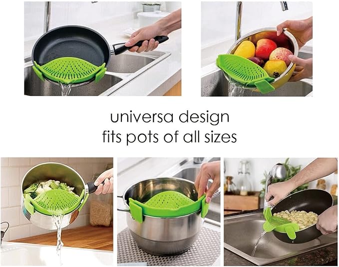 Clip-on Kitchen Food Strainer for Spaghetti, Pasta, Meat, Fruits, Vegetables. Silicone Kitchen Food Strainer for Pots & Bowls