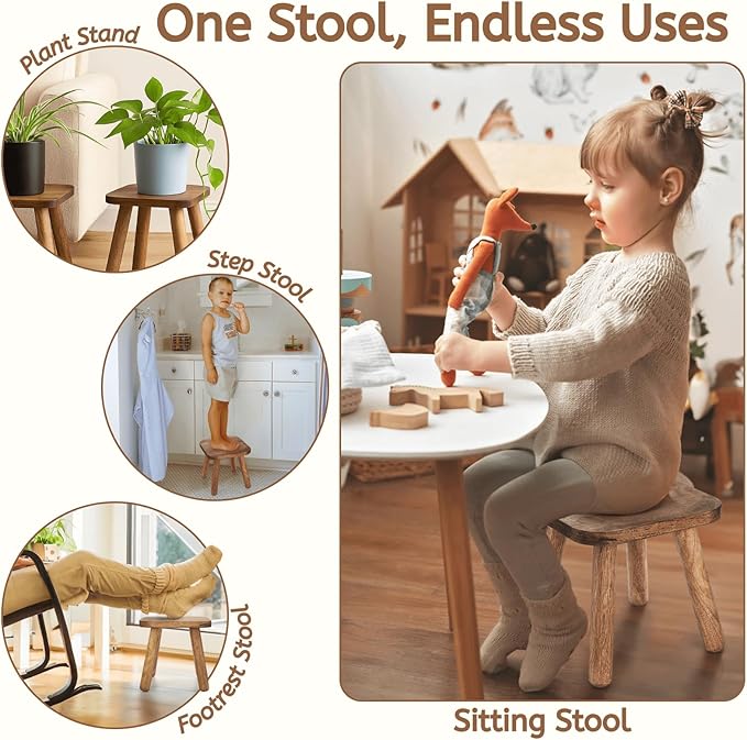 Youeon 9 Inch Small Wooden Step Stool, Non-Slip One Step Stool for Adults, Holds up to 300 Lbs, Portable & Sturdy, Footstool for Bedroom, Bathroom, Kitchen, Easy to Assemble
