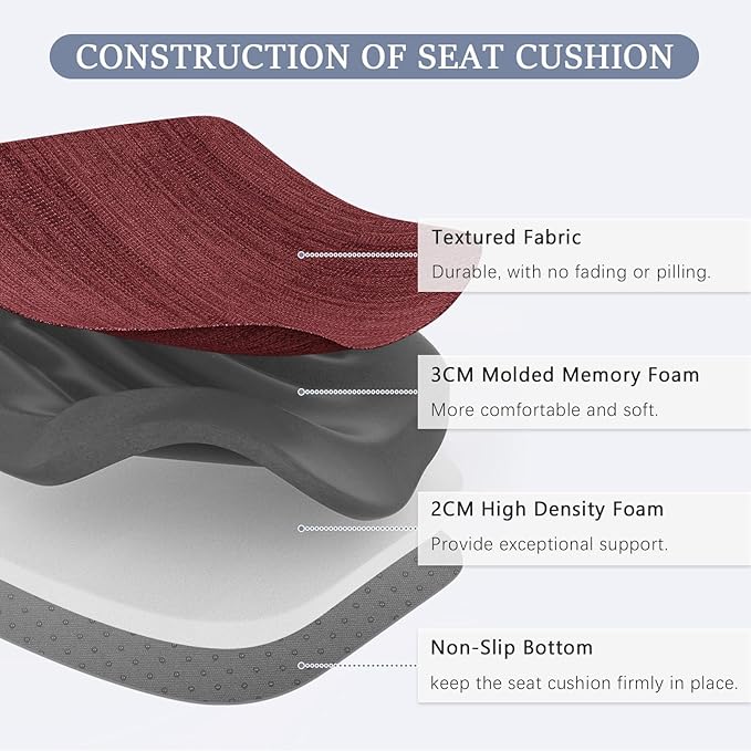 baibu Kitchen Chair Cushions Set of 4, Dual-Layer Patented Design Memory Foam Dining Chair Pads with Ties and Washable Cover, 4 Pack, 17" x 16" x 2", Wine Red