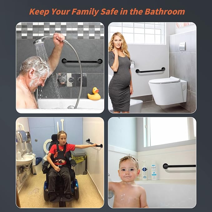 Black Grab Bars 20 Inch, iMomwee Stainless Steel Anti-Slip Bathroom Grab Bar w/Knurled Grip, 1.25" Diameter Shower Handicap Bar, Wall Mounted Safety Balance Handrail Bath Handle for Elderly Senior