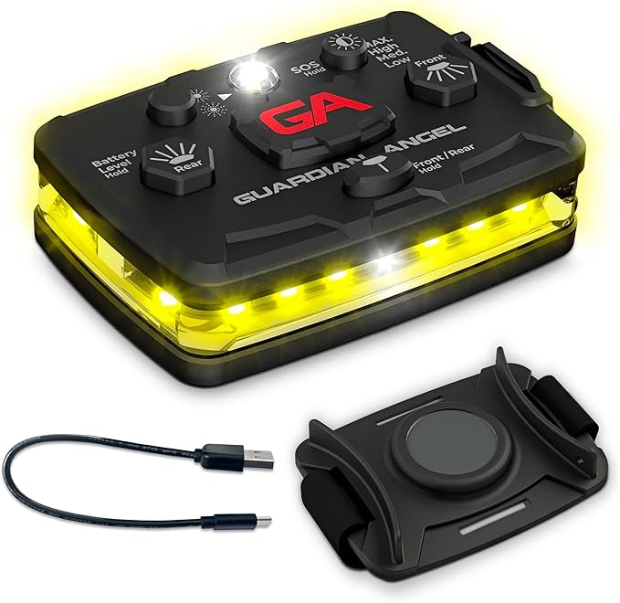 Guardian Angel Elite Series Safety Light, Beacon Device (Yellow Front & Yellow Rear) Rechargeable, Magnetic, Hands-Free Wearable & Mountable LED Light for Construction, Utility, Towing, & Rescue Ops