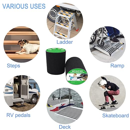 Yorwe Anti Slip Tape, High Traction,Strong Grip Abrasive, Not Easy Leaving Adhesive Residue, Indoor & Outdoor (6" Width x 190" Long, Black)
