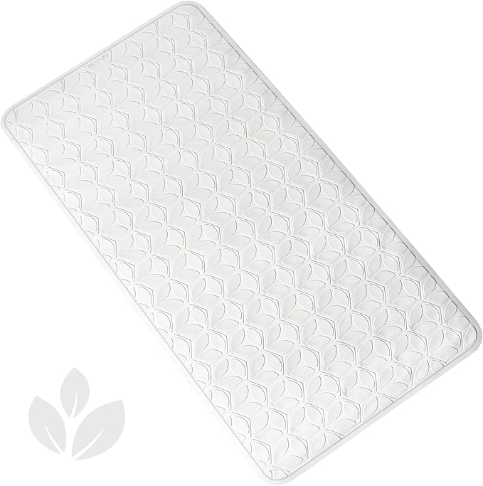 Bathtub Mat Non Slip with Suction Cups - 100% Rubber Bathroom Mat Textured for Bath Tub Shower Safety - Soft on Touch - BPA/PVC Free - Pet Dog Bath Mat - Machine Washable - 17 × 35 Inch（White）