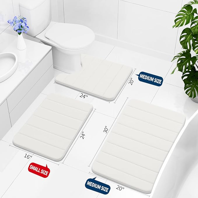 Buganda Memory Foam Bath Mat, 44" x 24", Ultra Soft and Non-Slip Bathroom Rugs, Water Absorbent and Machine Washable Bath Rug Runner for Bathroom, Shower, and Tub, Ivory