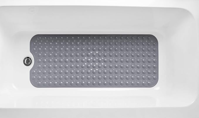 Extra-Long Non-Slip Bathtub & Shower Mat 39”x16” (Smooth/Non-Textured Tubs Only) Safe, Clean, Machine-Washable, Superior Grip&Drainage, Vinyl, Opaque Gray (Grey)