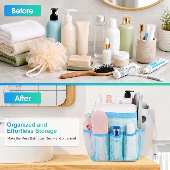 Attmu Mesh Shower Caddy Portable for College Dorm Room Camping Essentials, Shower Caddy Dorm with 9-Pockets, Large Capacity Hanging Basket Bathroom Bag for Toiletry, Swimming, Gym, Camp, Beach