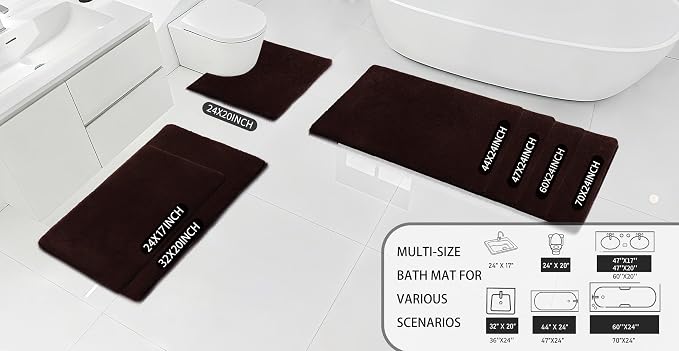 MINIDEAR Bathroom Rugs 60x20 Dark Brown - Thick Memory Foam Bath Mat, Ultra Soft & Plush Fluffy, Non-Slip, Quick Dry, Absorbent Washable Floor Microfiber Mat for Tub, Home Decor Accessories