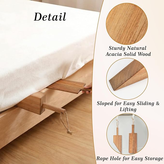 Esmorah Mattress Lifter & Bed Sheet Tucker Tool Set for Changing Sheets, Acacia Wood Bed Making Tool for Heavy Matress, Mattress Lifters for Seniors, Alleviating Back Pain