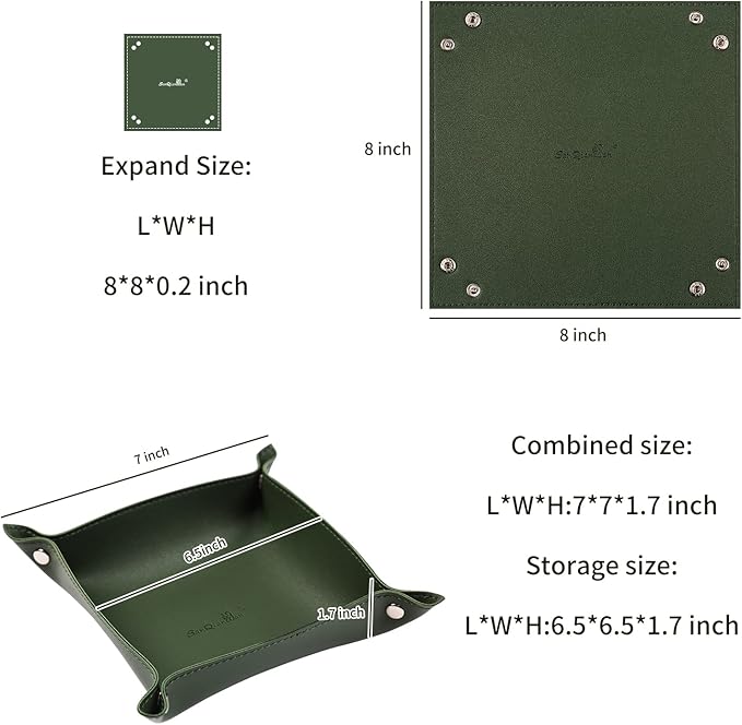 Leather Jewelry Valet Tray for Women and Man, Entryway Table Bedside Nightstand Desk Portable Small Catchall Travel Dish Plate for Key,Wallet,Watch,Phone,Coin(Dark Green-B)