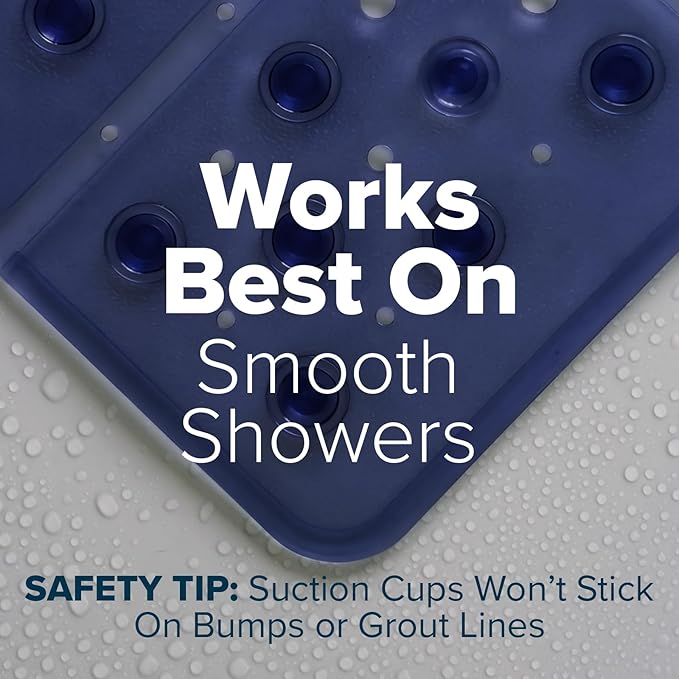 SlipX Solutions 27" Oversize Square Shower Mat, Non-Slip Mat for Elderly & Kids, 100+ Power Grip Suction Cups for Smooth Surfaces, Machine Washable, Navy