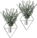 Jexine 4 Pcs Hanging Planters with Artificial Eucalyptus Metal Hanging Vase Indoor Plants Holder Modern Geometric Boho Bathroom Wall Decor for Living Room Home Office (Eucalyptus,Silver)