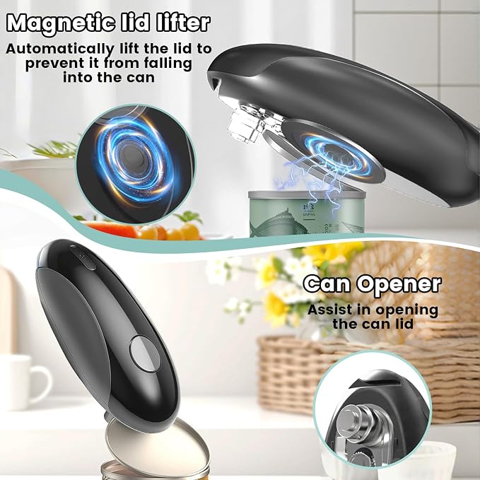 Electric Can Opener,One-Touch Safety Auto Can Opener,Smooth Edge,Hands Free Can Opener,Food Safety,Kitchen Gadgets,Battery Operated,Electric Can Opener for Seniors & Arthritis