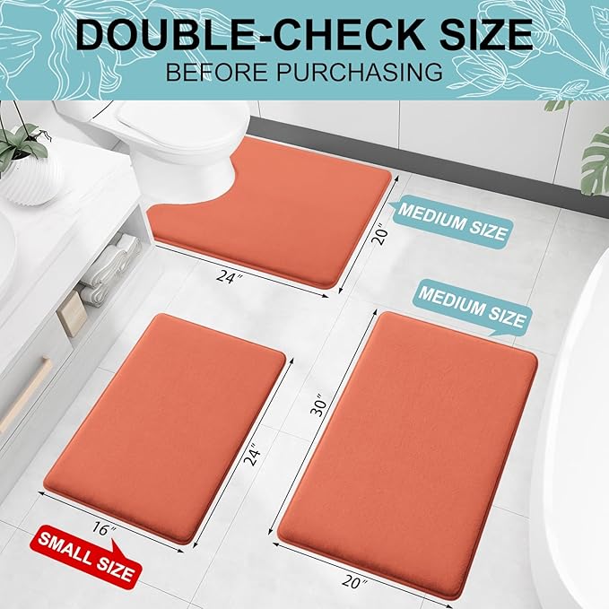 Smiry Memory Foam Bath Mat 36x24, Extra Soft and Absorbent Bathroom Mats, Non Slip Washable Carpet for Floor, Shower and Tub, Coral