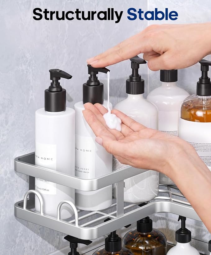 3 Pack Corner Shower Caddy Organizer, Rustproof Corner Shower Shelves, No Drilling Bathroom Corner Shelf with Hooks and Toothpaste Holder