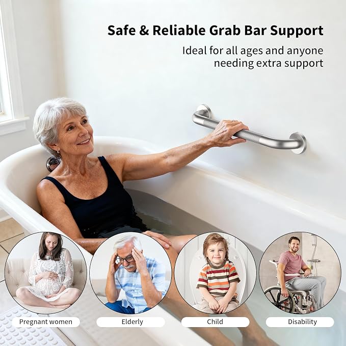 Shower Grab Bar 20 Inch, iHansee Brushed Nickel Bathroom Grab Bar w/Anti-Slip Knurled Grip, Stainless Steel Bath Safety Bars Support Handrail for Senior Elderly, Toilet Bathtub Balance Handle for Wall