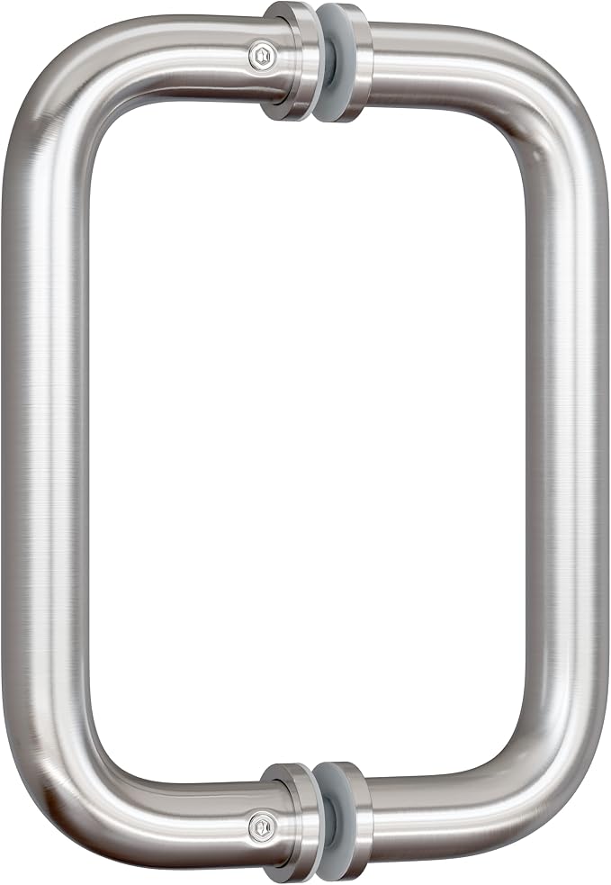 Ranbo Brushed Nickel 6" （CTC） Tubular Back-to-Back Shower Door Handle，3/4" Diameter Pull Handles with Metal Washers, for 1/4"- 1/2" Thick Glass and 1-3/8" - 2-1/6" Thick Wooden or Metal Doors