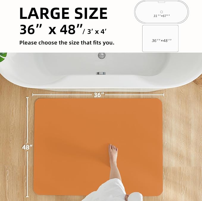 TYUU Bathroom Mat Quick Dry, Bathroom Rugs Non Slip Washable Thin Absorbent Bath Mat Fits Under Door Bathroom Floor Mat Perfect for Bath, Shower, or Sink 36"x48" Orange