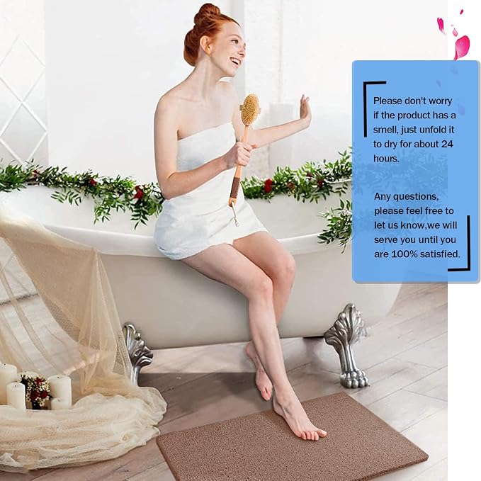 godehone Shower Mats Non Slip Without Suction Cups, PVC Loofah Bathroom Mats, Loofah Mats for Shower and Bathroom, Quick Drying, 23.6× 34.6 Inch, Brown