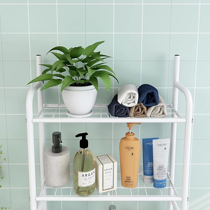 3-Shelf Bathroom Organizer Over The Toilet Space Saver Over The Toilet Rack Bathroom Corner Stand Storage Organizer (White)