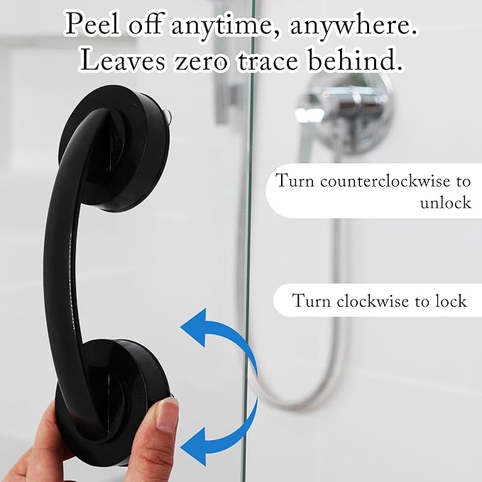 2 Pack Suction Cup Handle for Glass Door, Shower Grab Bar Without Drilling, Non-Marking Pull for Sliding Door Wardrobe Refrigerator Microwave Oven (Large,Black)