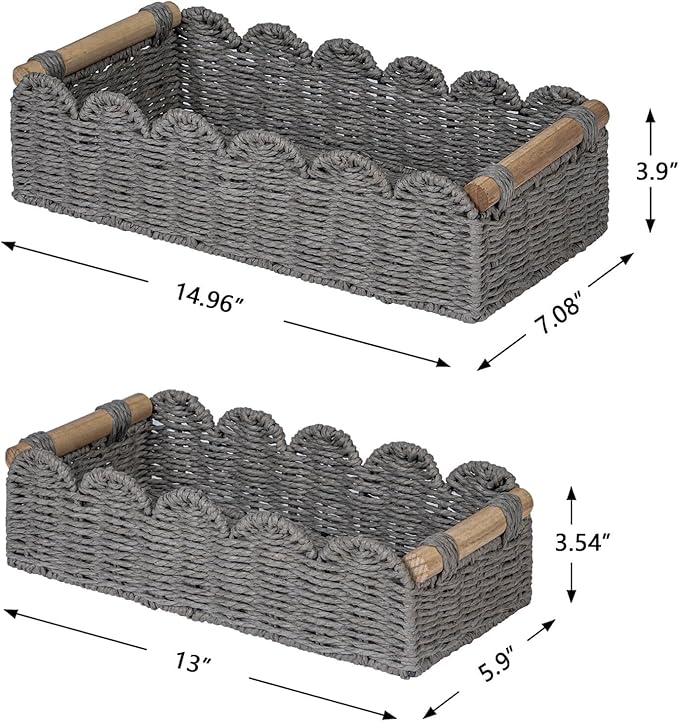 CubesLand Toilet Paper Storage Basket, Scalloped Edge Shelves Basket for Organizing for Over Toilet Tank Storage, Home Decor Baskets for Shelf, Countertop, Living Room, Bedroom, Handwoven, Grey
