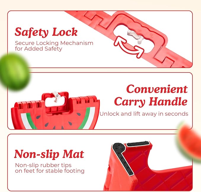 ACSTEP Folding Step Stool 9 Inch, Sturdy Collapsible Step Stool Foldable Up to 265 lb for Kids Toddlers & Adults, Non Slip Foot Stools w/Handle for Kitchen, Bathroom, Bedroom, Outdoor, Watermelon Red