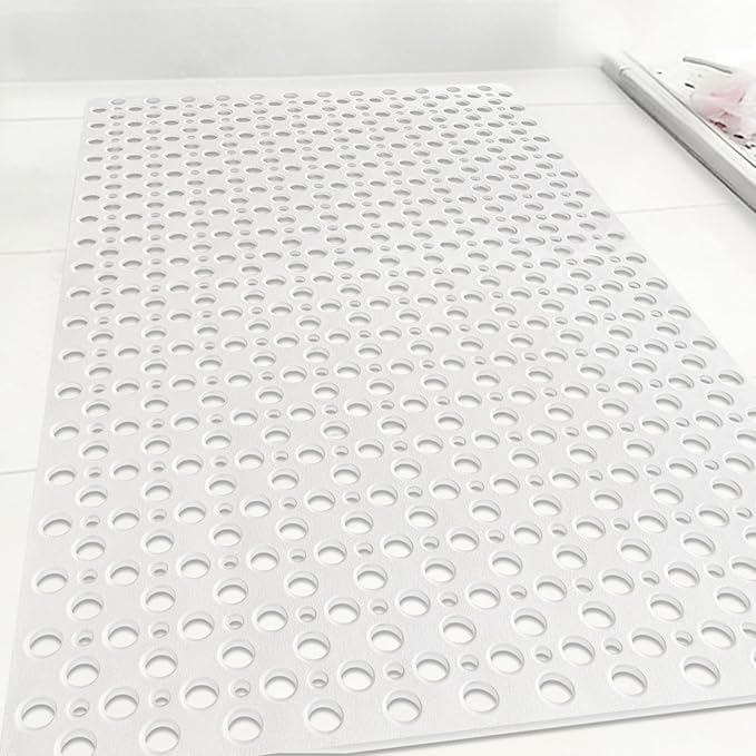 Non Slip Shower Mat: 47 X 32 Inch Large Shower Mats for Inside Shower - Soft TPE Anti Slip Long Shower Floor Mat with Large Drain Holes and Suction Cups