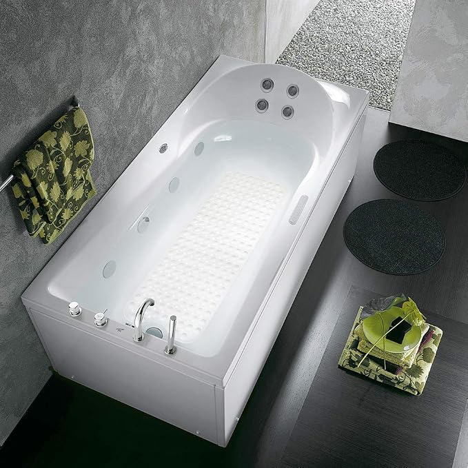 Bathtub and Shower Mats, Extra Long Non-Slip Bath Tub Mat 39 x 16 Inch, Machine Washable Bathmat with Suction Cups & Drain Holes for Bathroom Floor, White