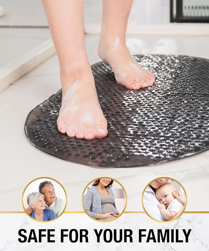 HITSLAM Non Slip Bathtub Mat, 27x15 Inch Bath Mat for Tub with Suction Cups and Drainage Holes, Machine Washable Oval Shower Mat for Kids, Seniors and Daily Use, Phthalate Free PVC, Black