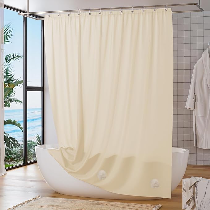 Titanker Plastic Shower Curtain Liner, 72x72 Beige Shower Liner Lightweight PEVA Shower Curtains for Bathroom, Waterproof Shower Liner with Magnets and Rustproof Grommets