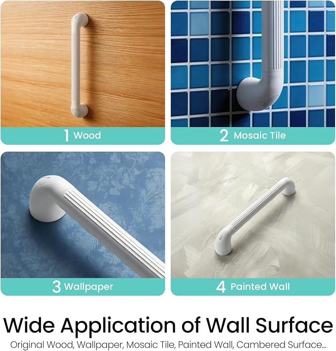 R&T 18" Bathroom Grab Bar for Shower & Bathtub, Anti-Slip Textured PP Grip, Heavy Duty Support Rail Safety Handrail for Seniors, Elderly, Disabled & Injury Recovery
