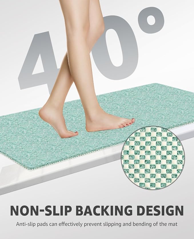 OTHWAY Shower Mat Non Slip Without Suction Cups, Quick Drying Bathtub Mat Non Slip for Shower Bathroom, PVC Loofah Shower Mat for Wet Areas (Green)