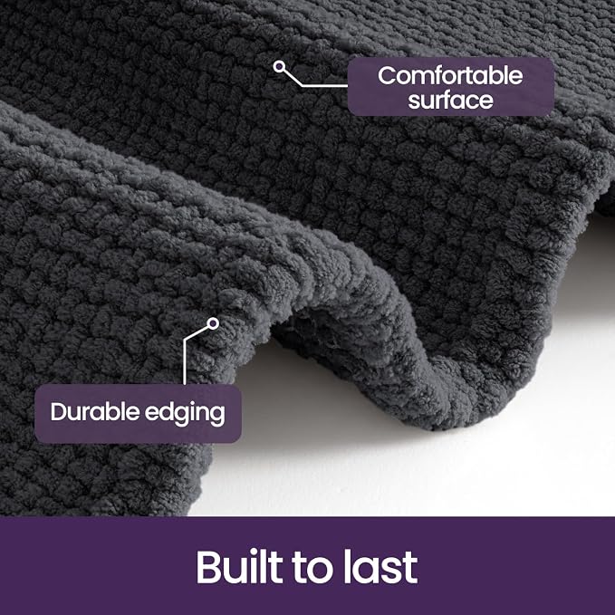 DEXI Bathroom Rugs 24x16, Non Slip Washable Bath Mat, Absorbent Chenille Bathmat, Ultra Soft Thick Carpet for Tub Shower Floor, Dark Grey