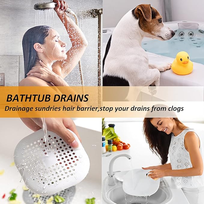 Hair Drain Catcher,Square Drain Cover for Shower Silicone Hair Stopper with Suction Cup,Easy to Install Suit for Bathroom,Bathtub,Kitchen 2 Pack (White)