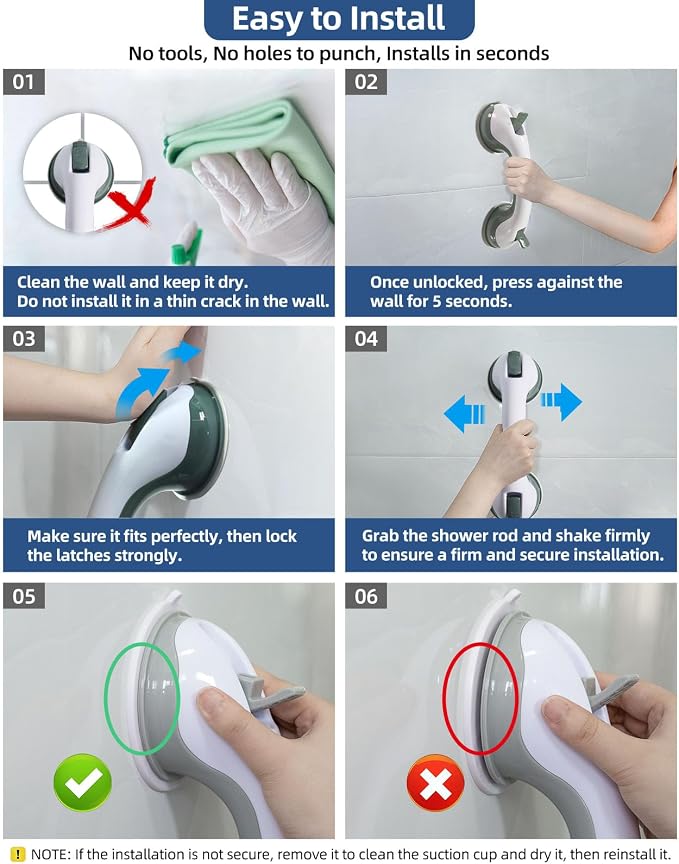 Grab Bars for Shower Handle Shower Grab Bars for Seniors Safety 2 Pcs 16.08 Inch Elderly Suction Cup Bathtubs and Showers Toilet Handles for Elderly Safety Walls Bathroom Tub Handles Hand Rail