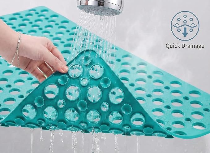 Nonslip Bathtub Mat Extra Soft TPE Bath Mat for Kids, Machine Washable Bathroom Shower Mat, Smooth/Non-Textured Tubs Only, 30L x 17W Inch (Dark Green)