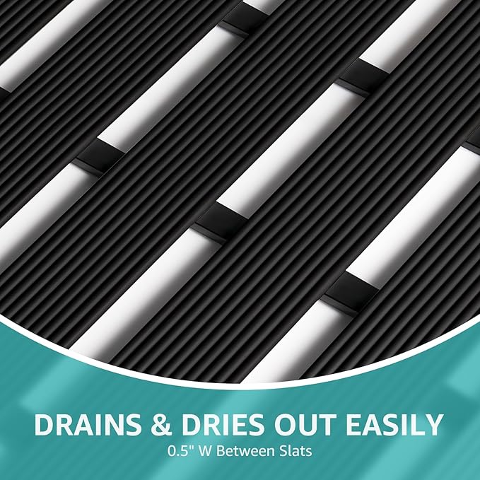 OTHWAY Large Shower Mat, 35.4 x 24 Inch No Suction Cup Shower Mat Non Slip, Quick Drain Non Slip Shower Mats for Inside Shower, Heavy Duty Curlable PVC Stand up Shower Floor Mat, Black