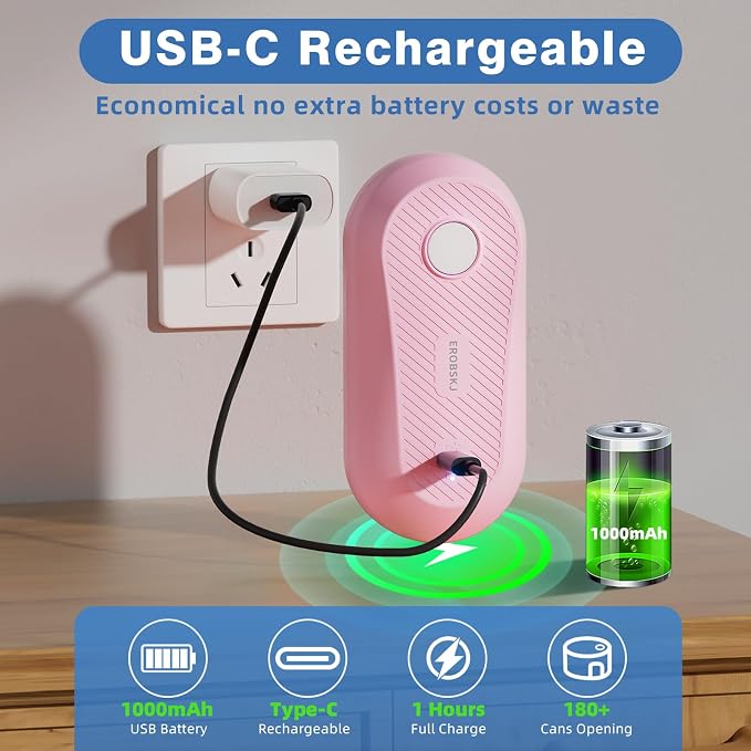 Auto Electric Can Opener, Rechargeable Can Openers for Seniors & Arthritis, One-Touch Automatic Can Opener, Hands-Free, Smooth Edge, Compact,Small - Auto Stop，Pink