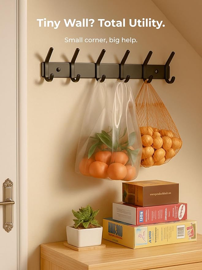 GWAAZXGZ Coat Rack Wall Mount Hooks - 15 Inch Matte Black Metal 6-Hook Organizer Wall Mounted, Modern Kids Room, Entryway & Bathroom Hanger for Beach Towels, Coats, Purses, Bags (1 Pack)