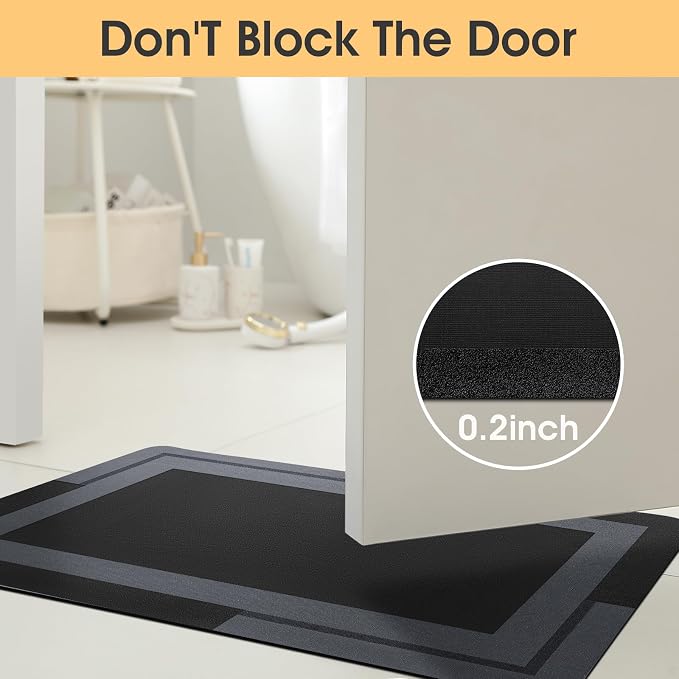 ACCUMTEK Non Slip Bath Mat, Thin Bathroom Rugs Fit Under Door, Quick Dry Bath Mats, Machine Washable Bath Rugs for Bathroom, Bathtub & Kitchen, Bathtub, Black/Bordered/24 x17+48"x20"